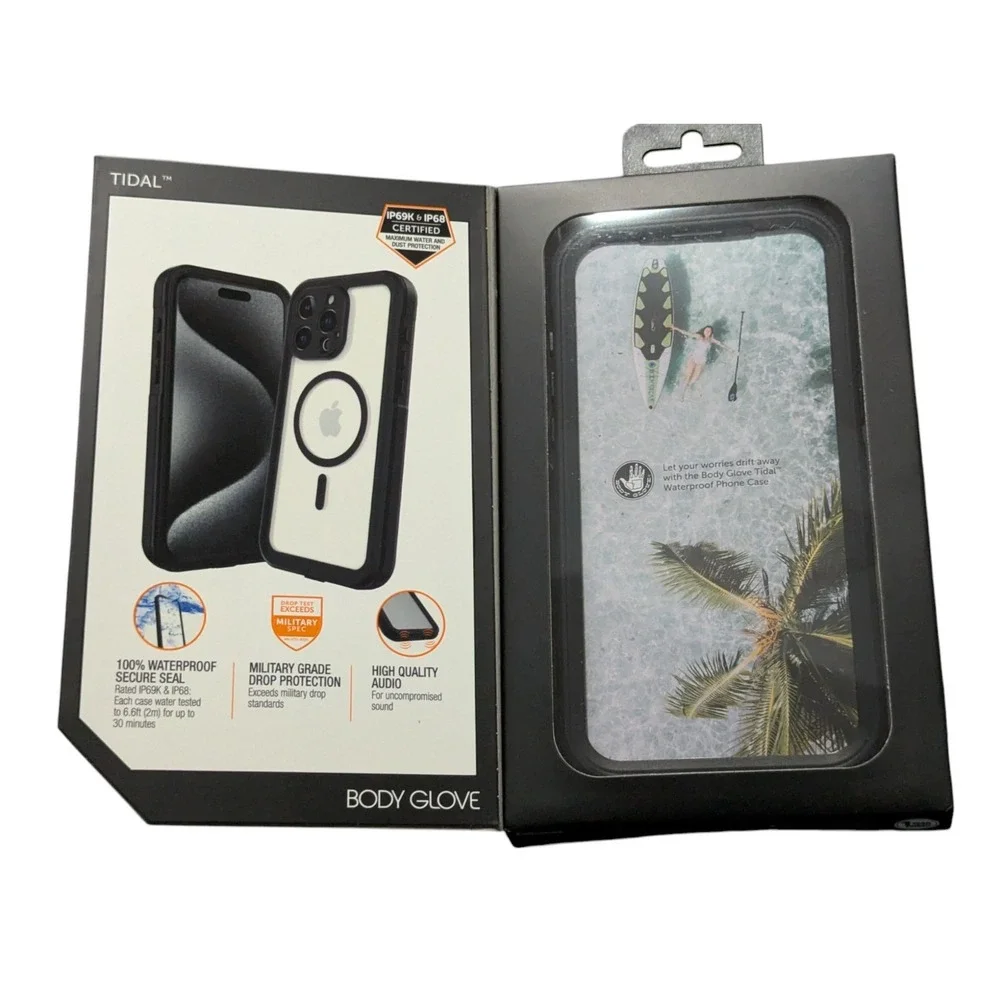 J7. Body Glove Tidal Waterproof W/MagSafe Case - iPhone 15 Pro Max - Clear/Black